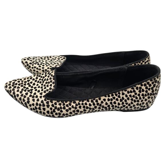 Express Womens Sz 9 Pointed Toe Ballet Flats Calf Hair Black Cream Hearts - Picture 1 of 7